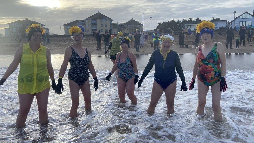 Swimmers taking a New Year's Day dip