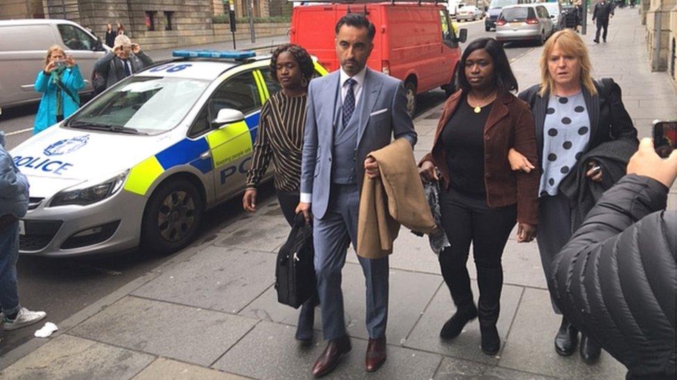 Sheku Bayoh's relatives arrive with their lawyer Aamer Anwar and and Deborah Coles, director of Inquest