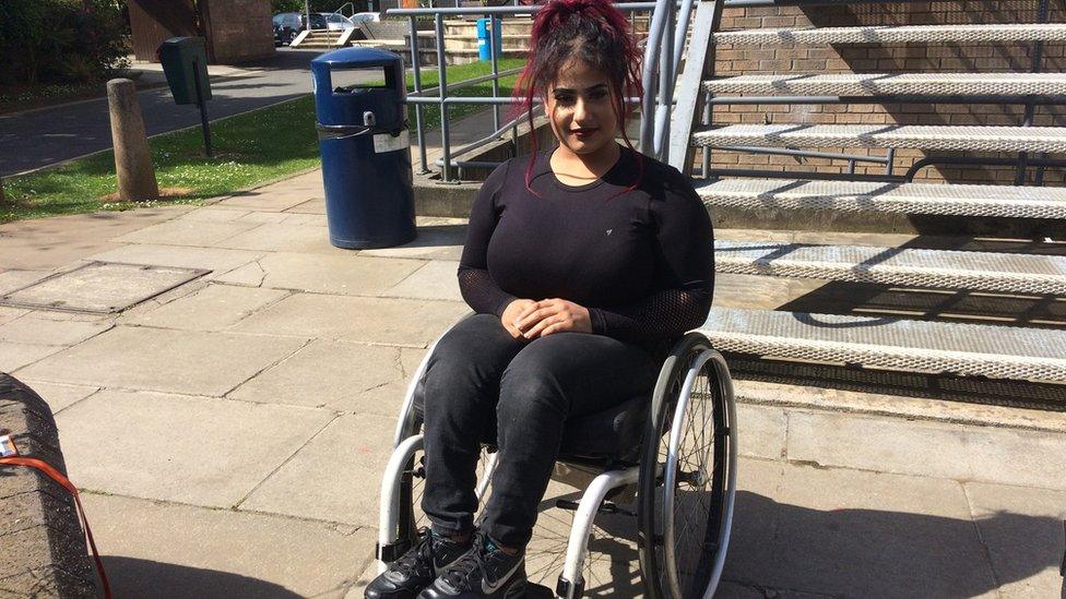 Doaa Shayea in her wheelchair