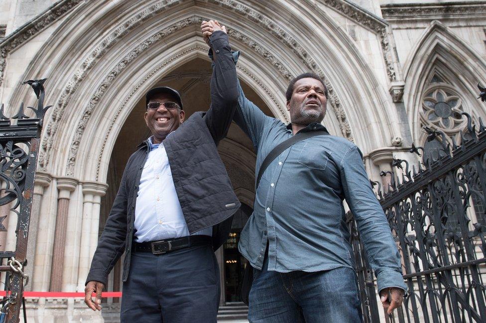 Paul Green (left) and Cleveland Davidson outside the Royal Courts of Justice in London.