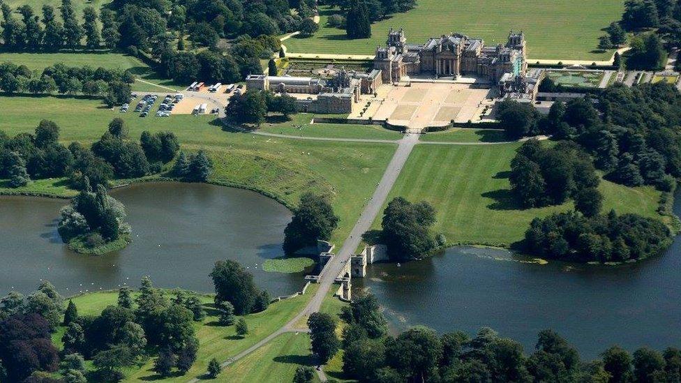 An aerial view in the sunshine of Blenheim Palace.