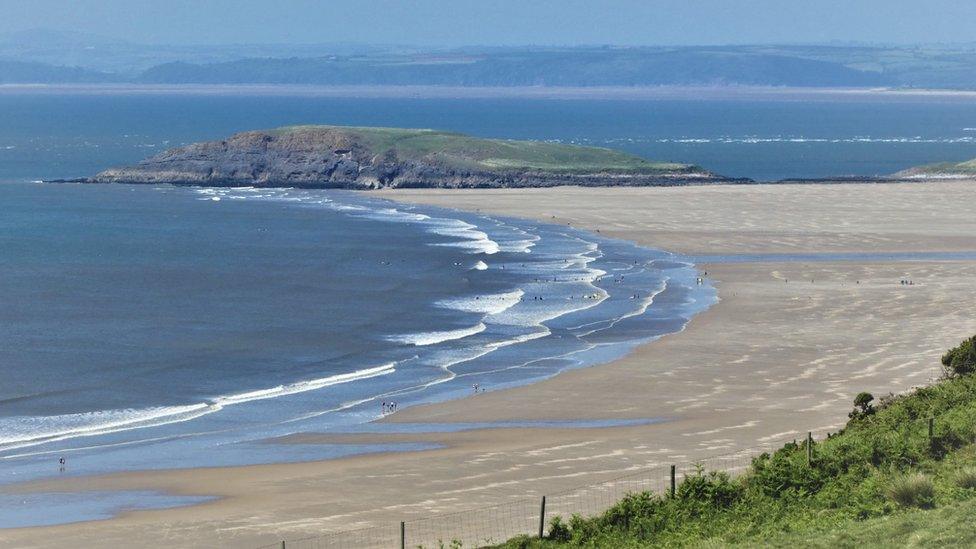 Swimmers and paddlers at Rhossili