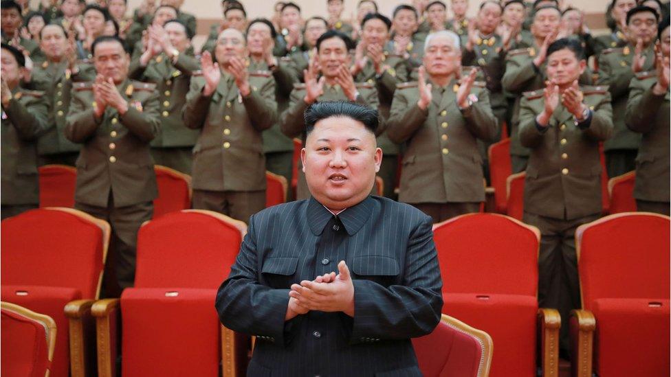 Kim Jong-un in front of his generals