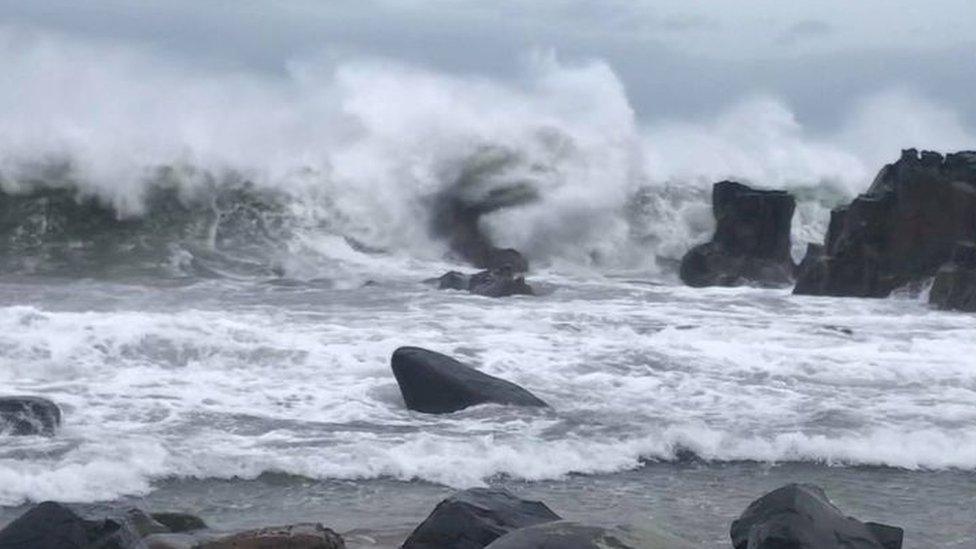 Rolling waves at Ballycastle in County Antrim