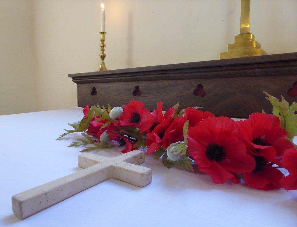 Cross on the altar at Friesthorpe Church