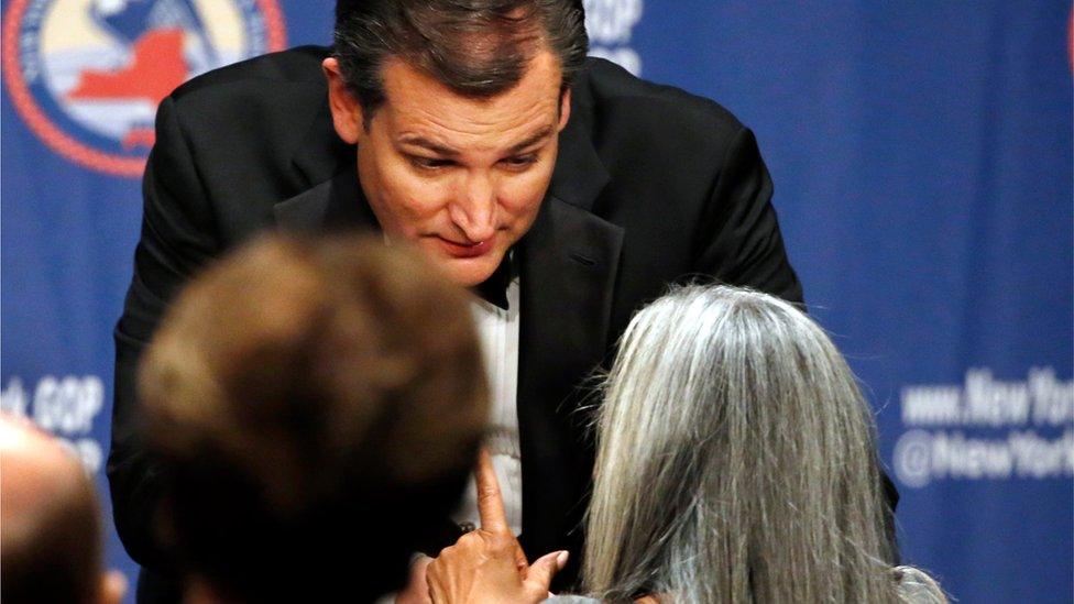 Republican presidential candidate Sen. Ted Cruz greets an attendee after speaking to the New York Republican State Committee Annual Gala