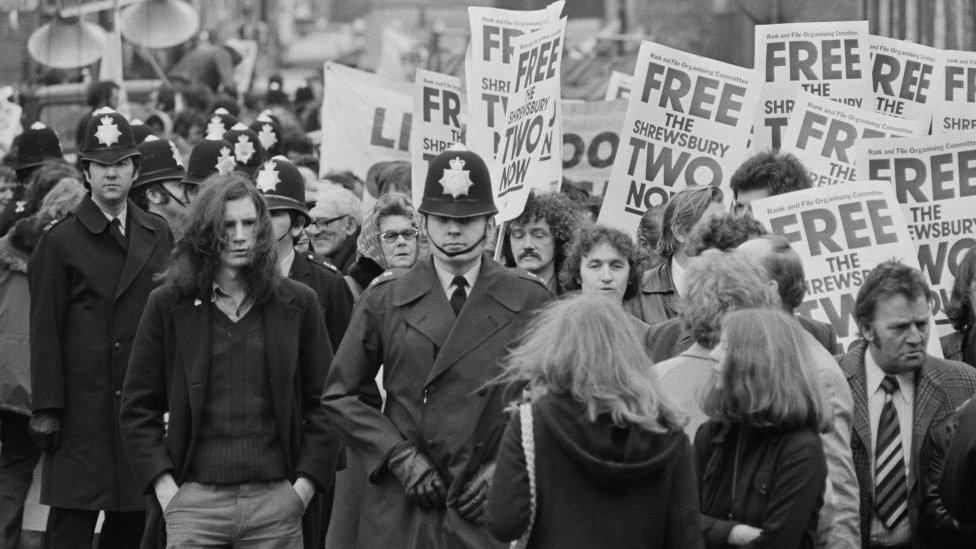 A demonstration for the Shrewsbury defendants in London, 1975