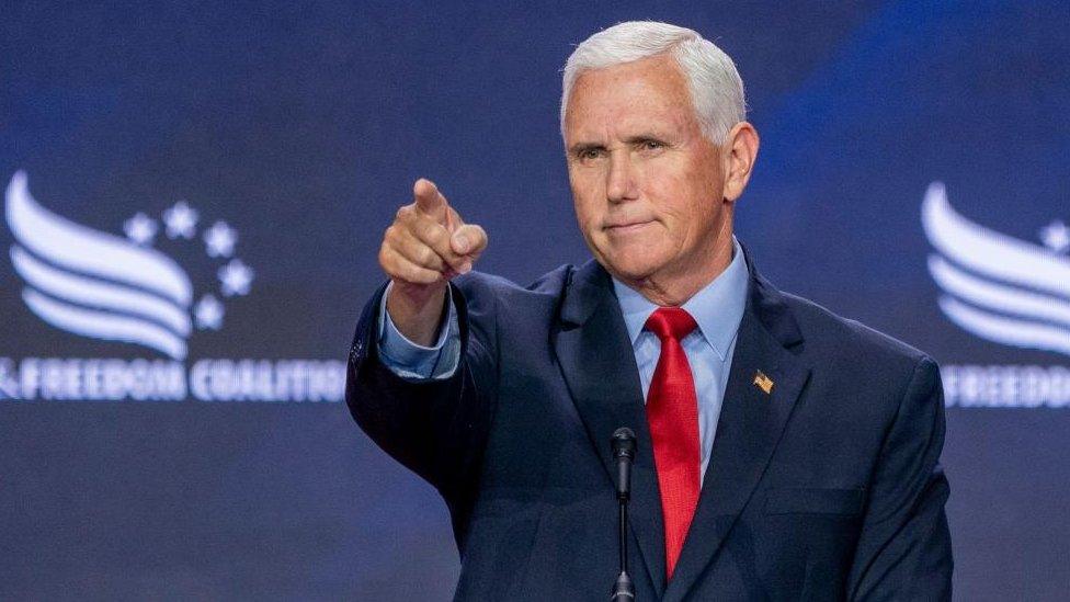 Former US Vice President Mike Pence delivers remarks at the Faith and Freedom Coalition's Road to Majority Policy Conference