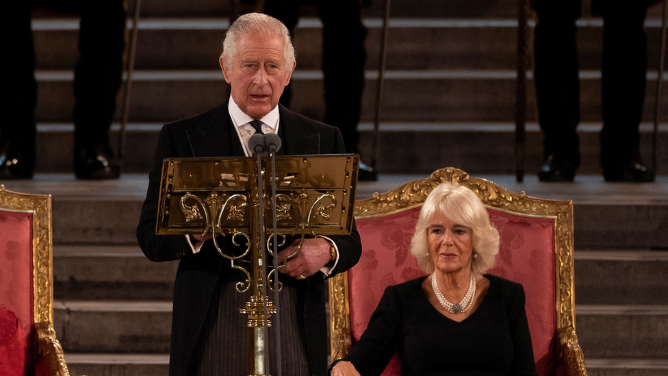 King Charles said he "cannot help but feel the weight of history which surrounds us" at Westminster Hall