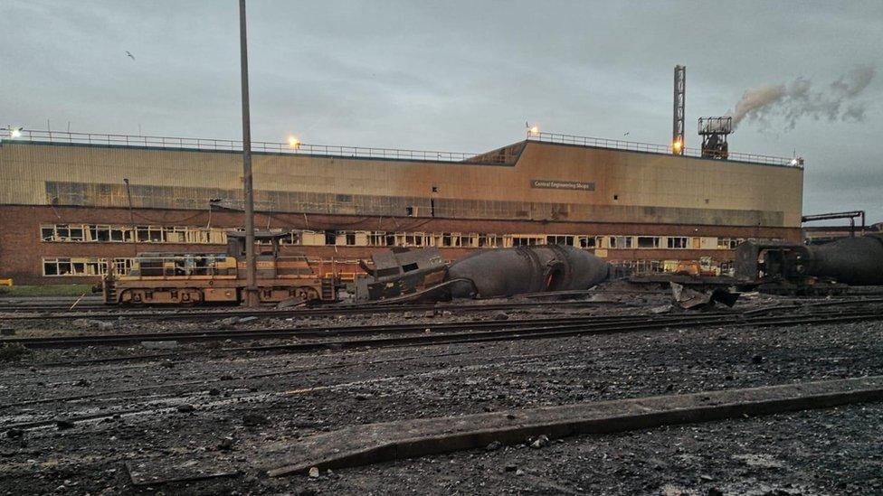 Damage left by the explosion at Tata Steel in Port Talbot