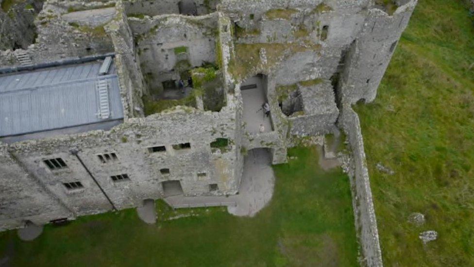 Drone's view of Carew Castle