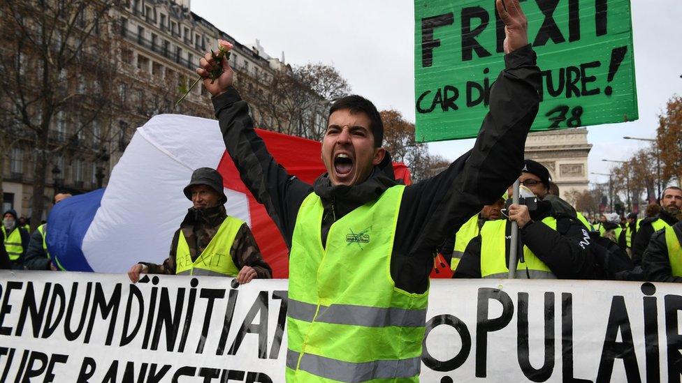 Yellows vests protesting in Paris.