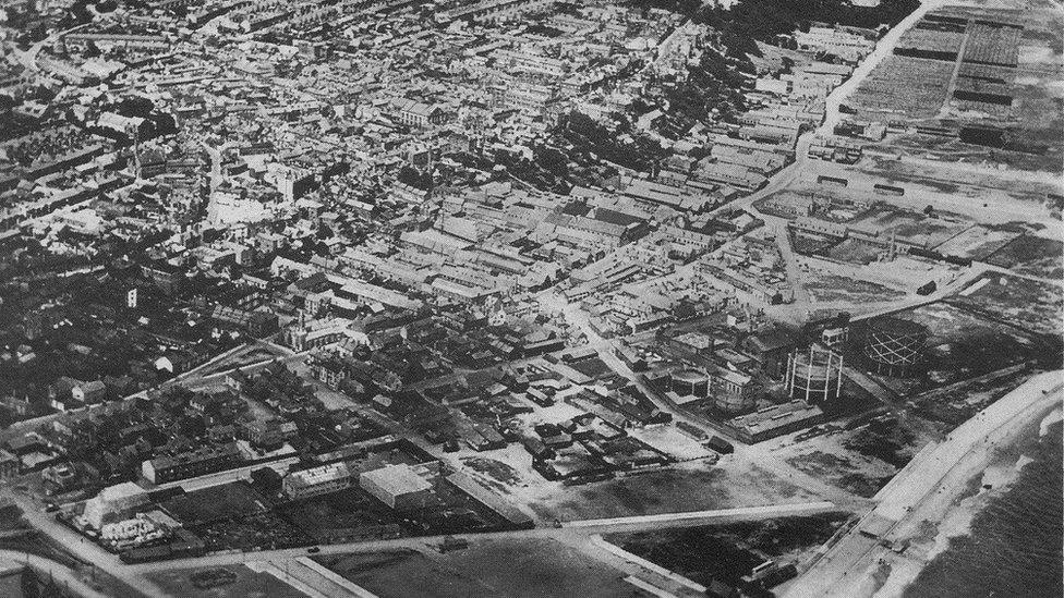 A bird's eye view of Lowestoft when the beach village was being demolished