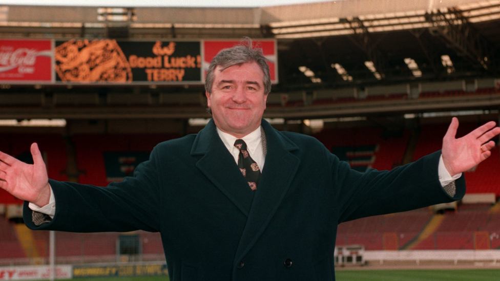 Terry Venables on the pitch at Wembley in 1994 after he was appointed the new England manager