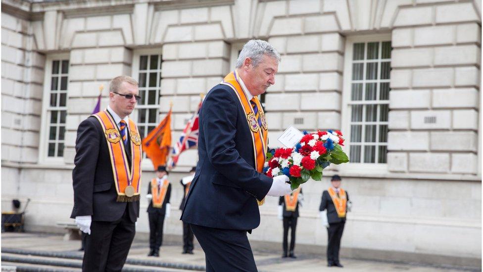 The Orange Order held a wreath-laying ceremony at the cenotaph n Belfast