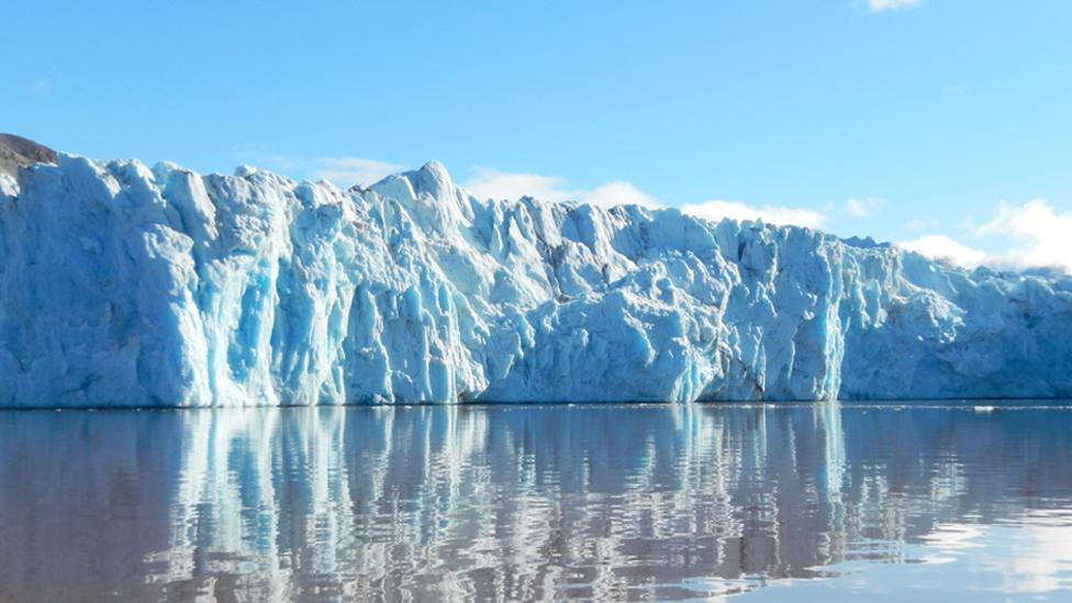 A glacier in a fjord in Svalbard