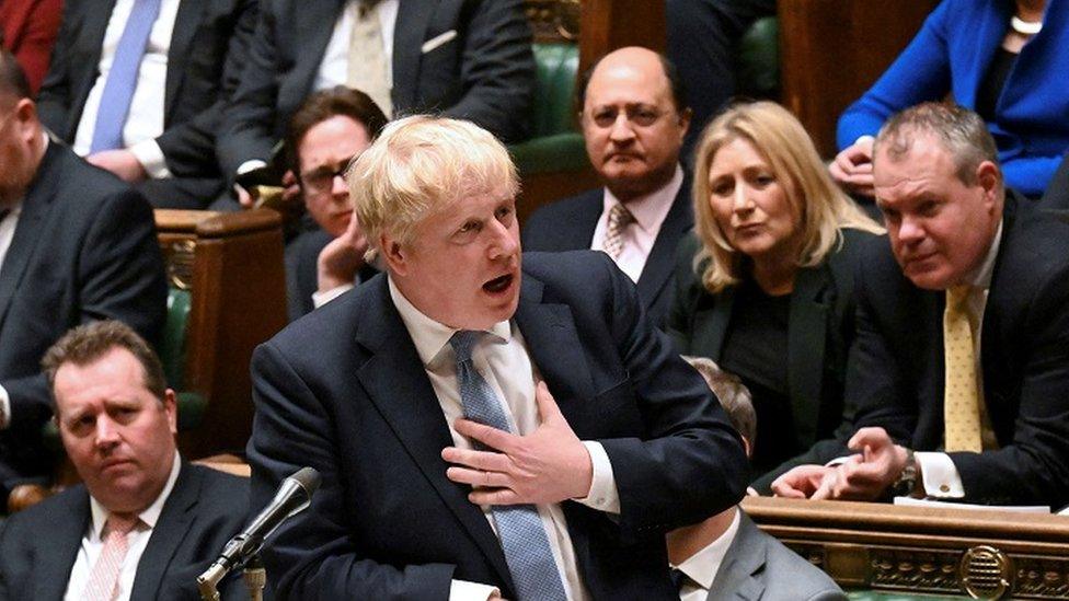 Boris Johnson seen at the dispatch box in the House of Commons