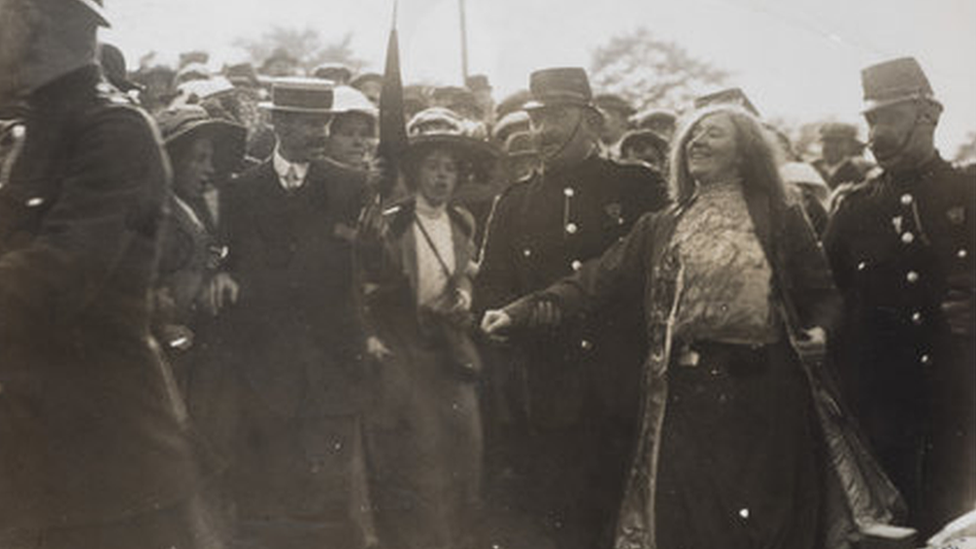 The arrest of Kitty Marion at the National Eisteddfod 1912 for heckling David Lloyd George