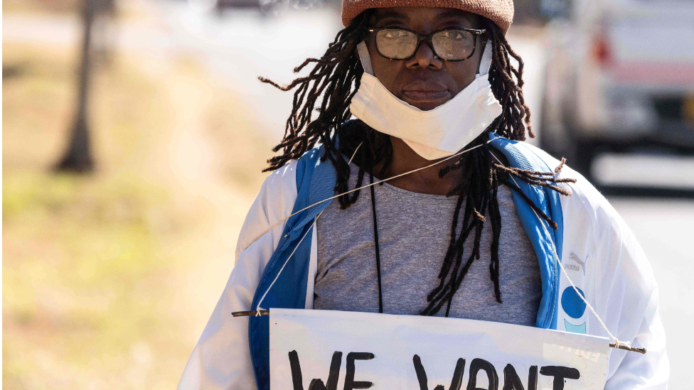 Zimbabwe novelist Tsitsi Dangarembga protesting before her arrest