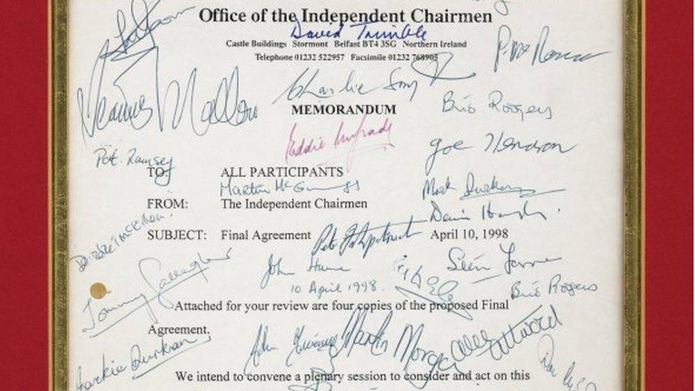 This memorandum was attached to copies of the proposed final Good Friday Agreement and has been signed by participants in the talks