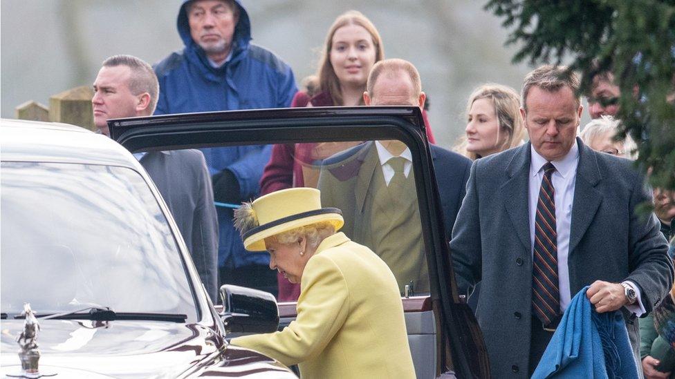 The Queen leaving St Mary Magdalene church at Sandringham in December 2019