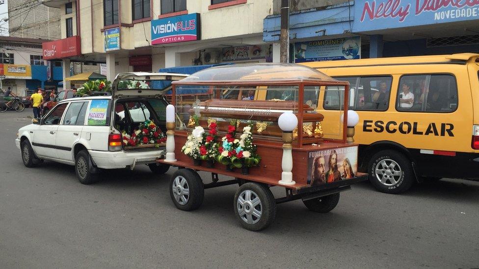 Funeral cortege for victim of Ecuador earthquake - 18 April 2016