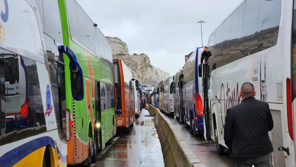 Coach queues at the port of Dover