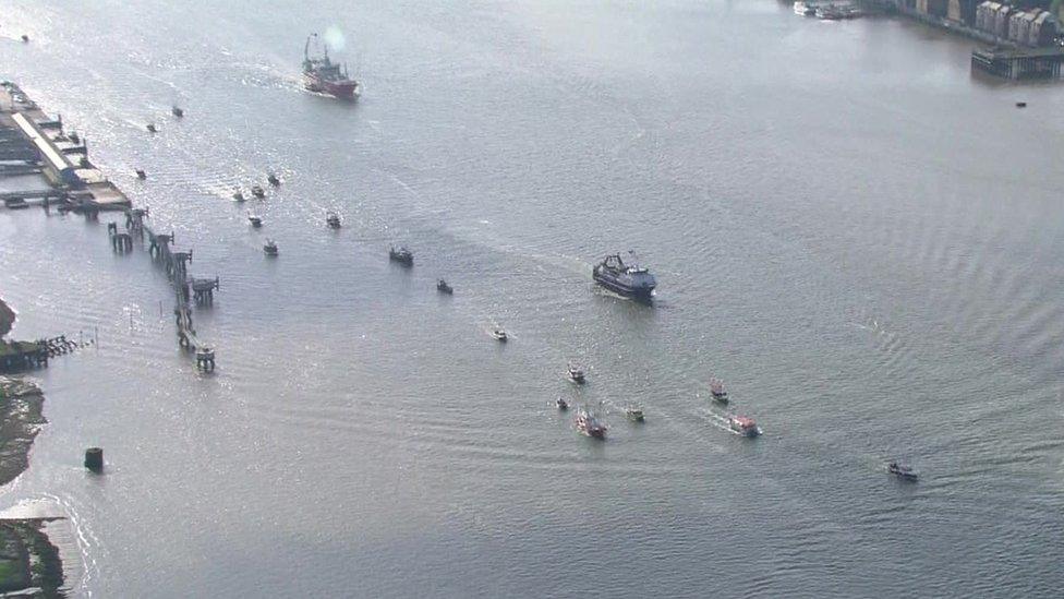 Flotilla of boats making its way to London