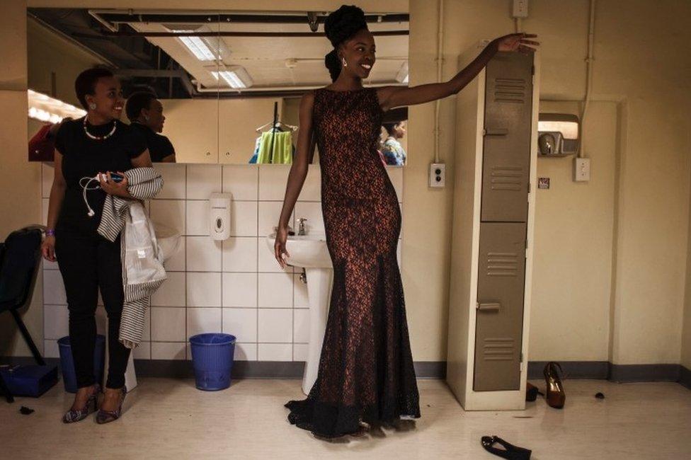 Contestants in the Miss Africa Pageant prepare in a bathroom backstage in Johannesburg, South Africa - Saturday 30 April 2016
