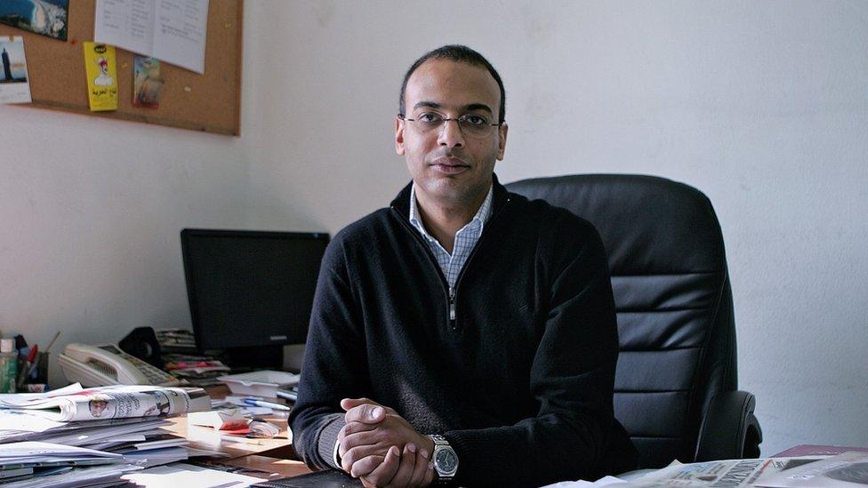 This photo from 7 December 2011, shows Hossam Bahgat in his office at the Egyptian Initiative for Personal Rights in Garden City, Cairo, Egypt.