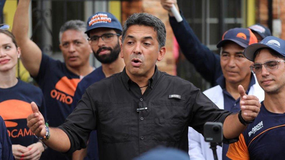 Ricardo Lombana, presidential candidate of Panama's Another Way Movement party addresses people during a walk as part of his campaign to gain electors, ahead of the May 5 general election, in Panama City, Panama, April 22, 2024.