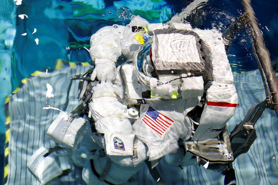 Astronauts train at the Johnson Space Center