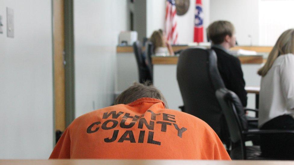 A White County inmate sits in Judge Sam Benningfield's courtroom