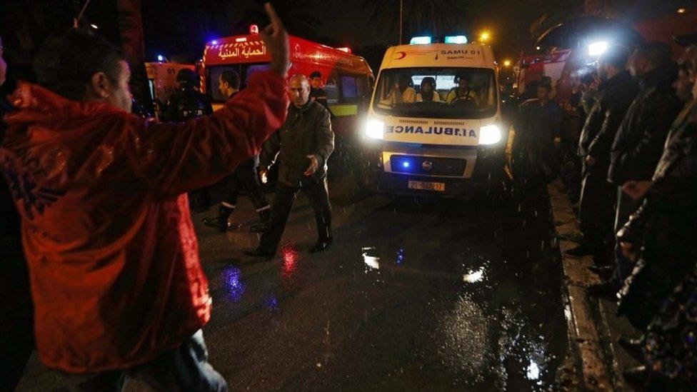 Police and rescue forces arrive at the scene of an explosion in Tunis, Tunisia, 24 November 2015.