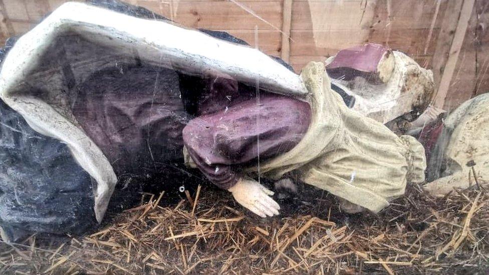 Vandalised nativity scene