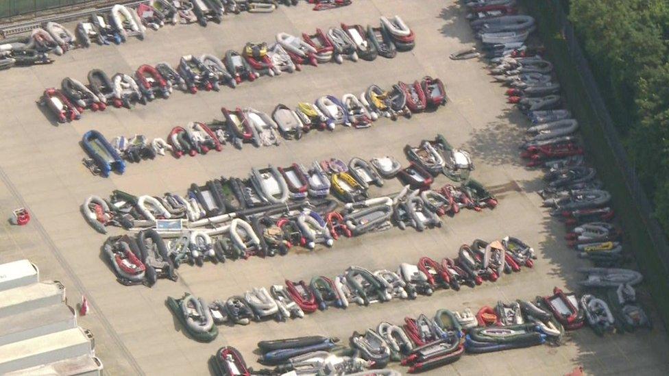 Dozen of small boats in storage in Dover