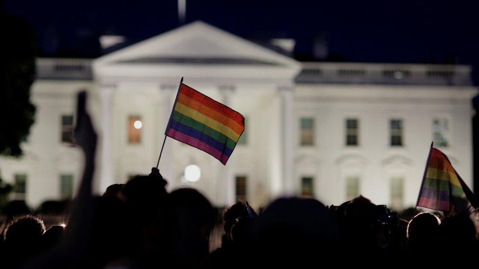 A rainbow flag flying outside the White House during a vigil after the Orlando shooting