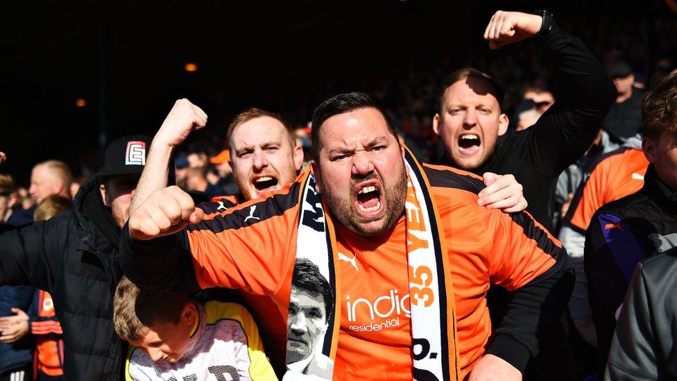 Luton fans celebrating