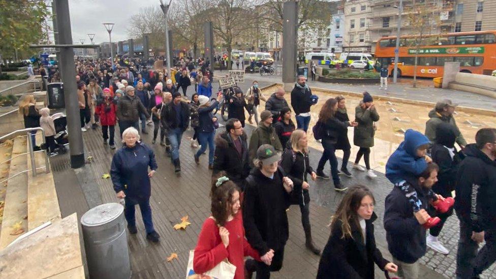 Anti-lockdown protesters on St Augustine's Parade in Bristol