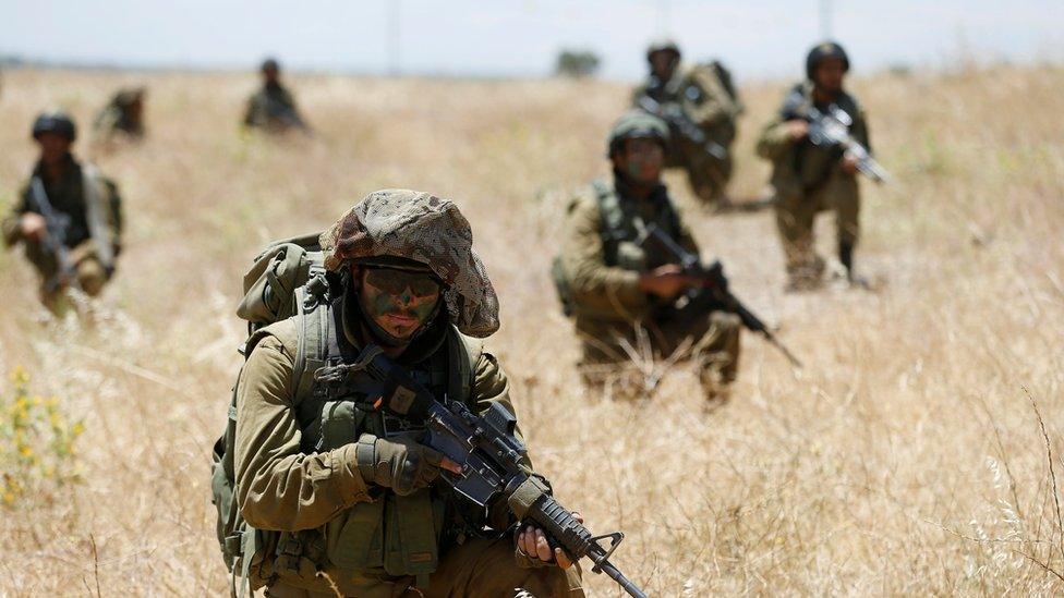 Israeli soldiers on a training exercise in the Golan Heights in June 2016