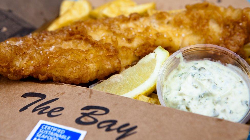 Fish and chips in cardboard