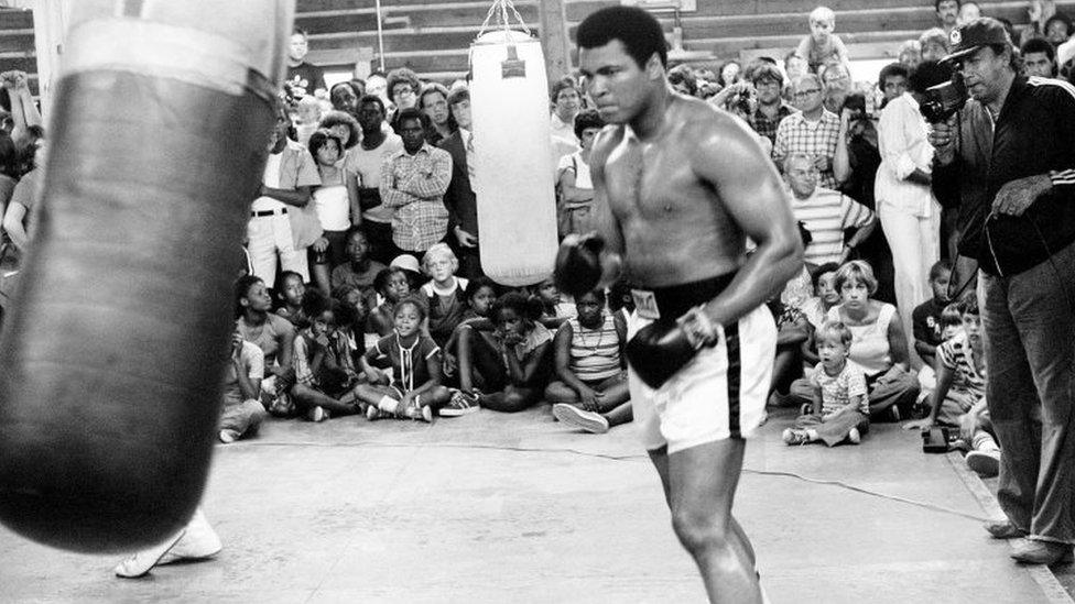 Muhammad Ali trains for his second fight with Leon Spinks in New Orleans, Louisiana (25 August 1978)