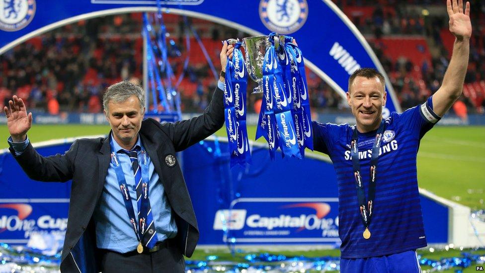 Chelsea manager Jose Mourinho and John Terry (right) after winning the Capital One Cup at Wembley, London