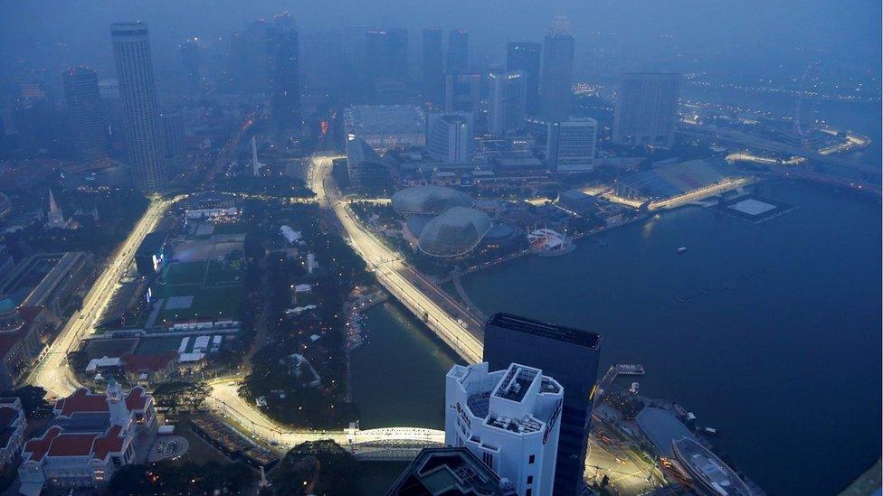 F1 race track shrouded in haze