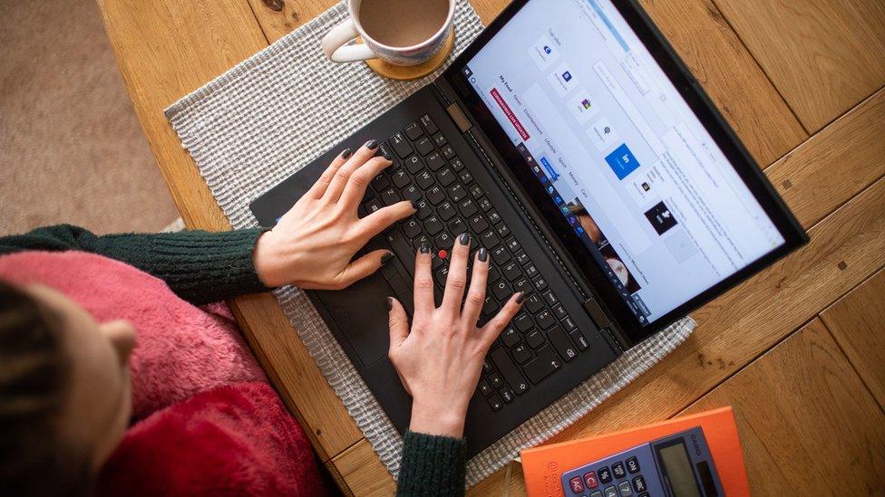 Woman working on laptop