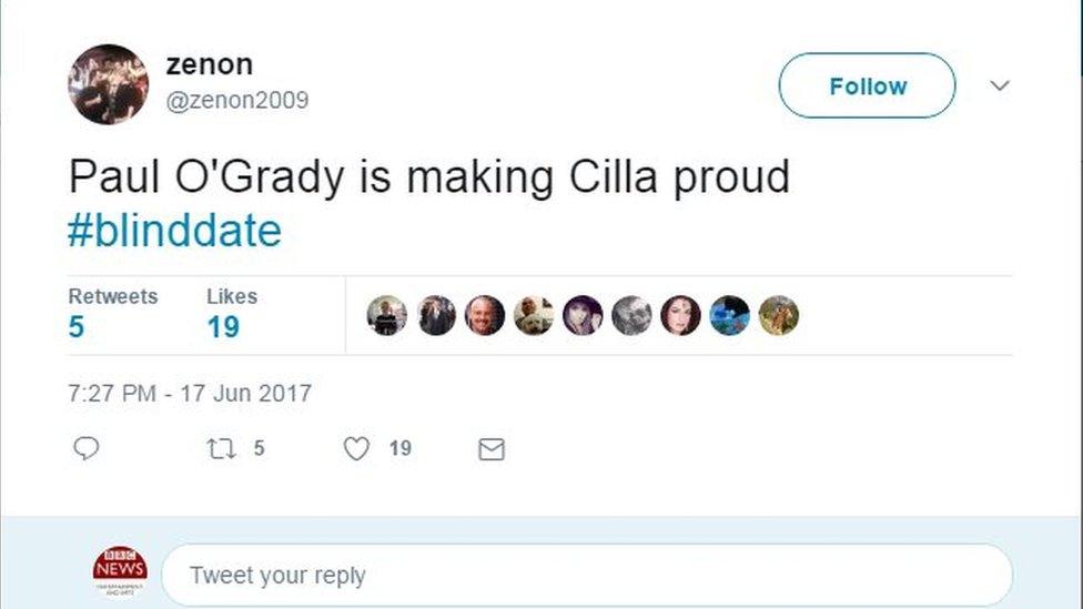 Tweet: "Paul O'Grady is making Cilla proud."