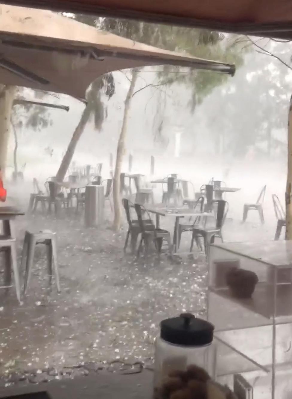 In this still image taken from video, hail falls in Canberra. 20 Jan