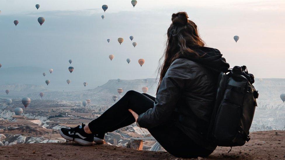 Katie watching balloons in Turkey