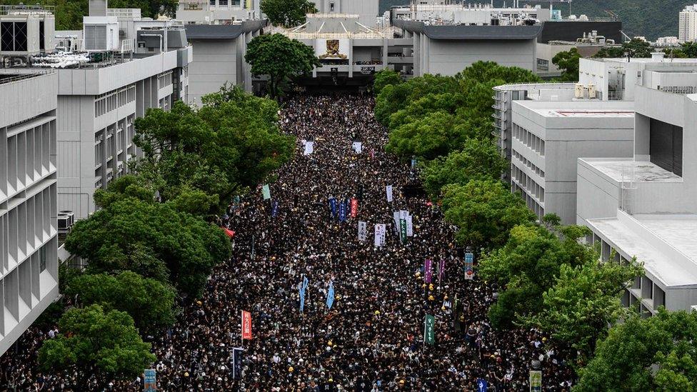 Students attend a school boycott rally at the Chinese University of Hong Kong on September 2, 2019, in the latest opposition to a planned extradition law that has since morphed into a wider call for democratic rights in the semi-autonomous city