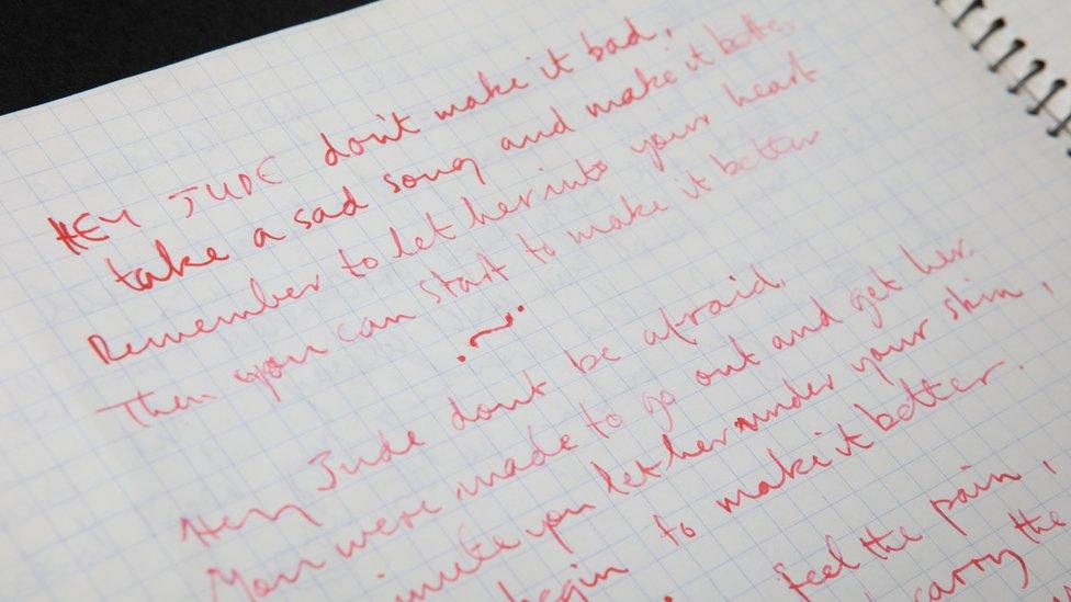 Rare Mal Evans' notebook featuring handwritten 'Hey Jude' lyrics